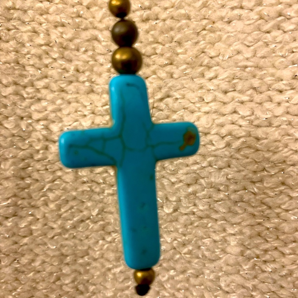 Turquoise long necklace with metal beads